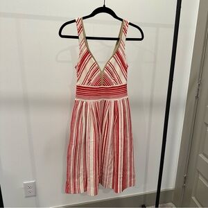 Anthropologie Red and Cream Striped Midi Dress